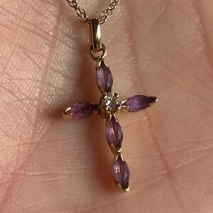 14k YG Amethyst Diamond Cross Pendant on 14k YG Chain NFS